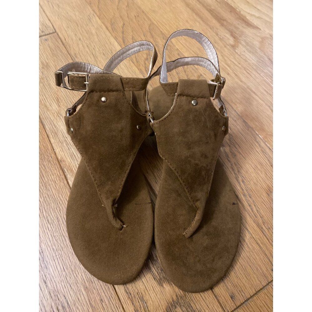 Brown Suede Women Sandals Adjustable Ankle Strap Summer Footwear Casual Flats 38